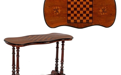 (-), Walnut veneer game table with marquetry decoration,...