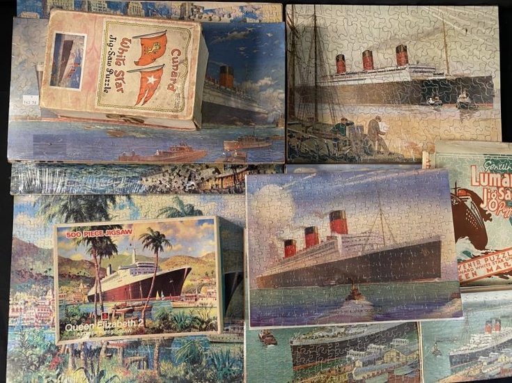 OCEAN LINER: Chad Valley and other jigsaws showing Queen...
