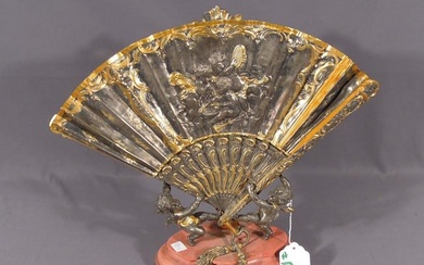 OUTSTANDING ANTIQUE FRENCH BRONZE AND MARBLE FAN SHAPED VASE