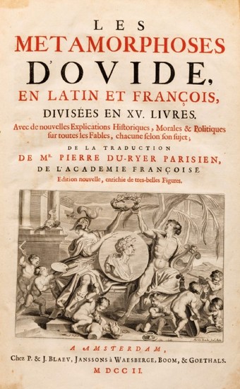 OVIDE. Les métamorphoses. Amsterdam, Blaeu, 1702. 1 vol. in-folio relié demi-veau brun, dos à nerfs