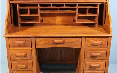 Oak vintage roll top desk with fitted interior