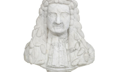 Of Scottish interest: A carved white marble portrait bust of a gentleman, by repute once believed to depict Sir John Turing, 1st Baronet of Foveran (c1595-1662)
