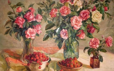 Oil painting Flowers and berries Vladimir Monastyretsky