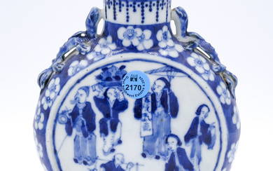 Old Chinese Blue & White Porcelain Moon Vase 8.25''