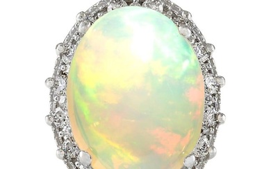 Opal Diamond Ring 14K White Gold