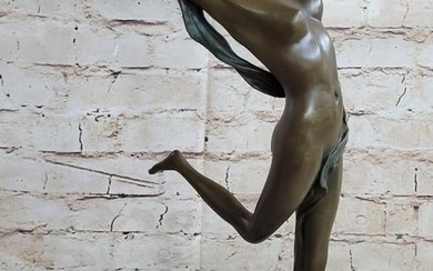 Original Aldo Vitaleh Nude Girl Leaping In Air Bronze Statue On Marble Base - 9lbs