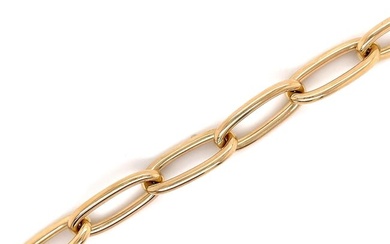 Oval 14 Karat Yellow Gold Link Chain Bracelet with Diamond Link