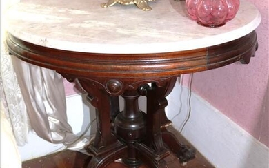 Oval Parlor Table with White Marble