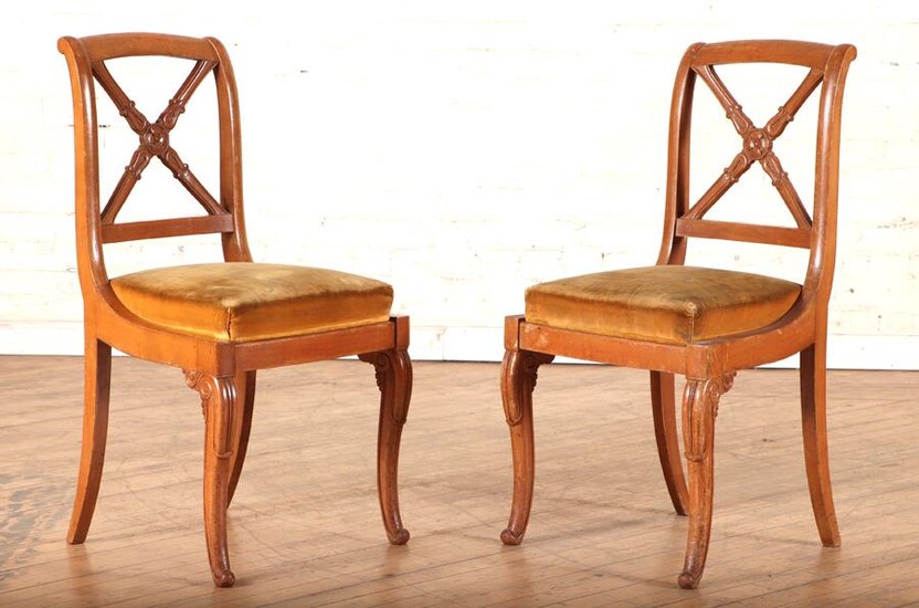 PAIR CHARLES X STYLE SIDE CHAIRS CARVED LEGS 1900