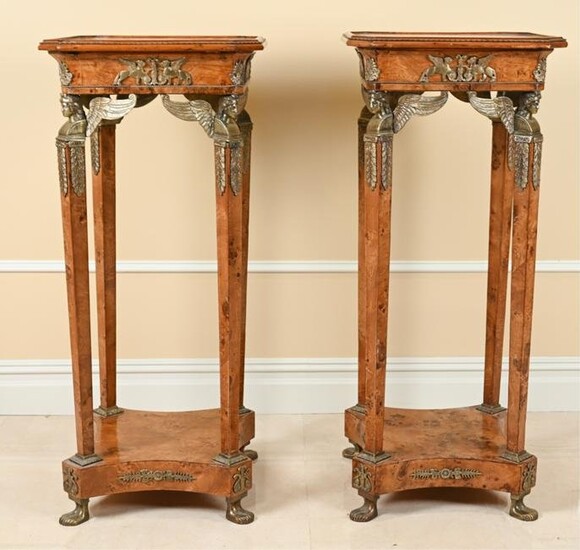 PAIR OF EMPIRE-STYLE BURL PLANT STANDS