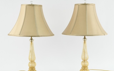 PAIR OF 1940S MURANO ART GLASS GOLD FLECK LAMPS
