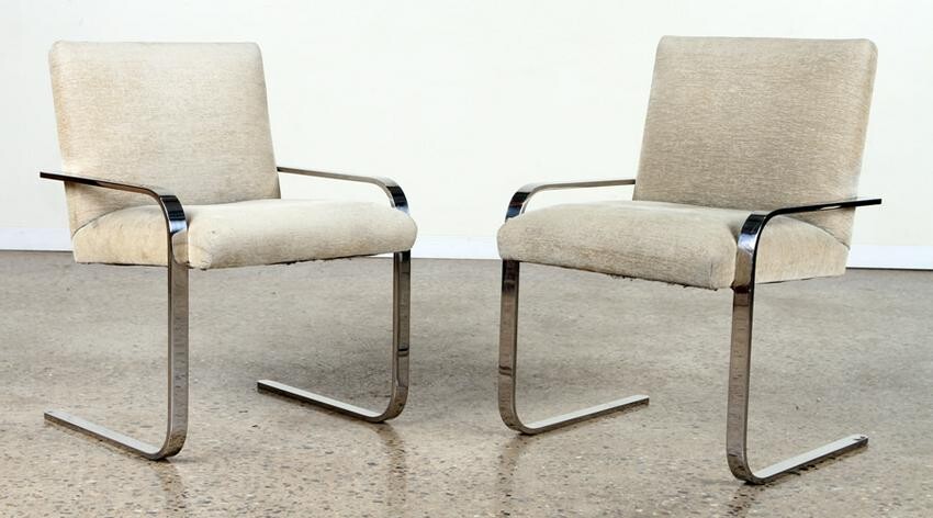 PAIR UPHOLSTERED POLISHED CHROME CHAIRS C. 1970