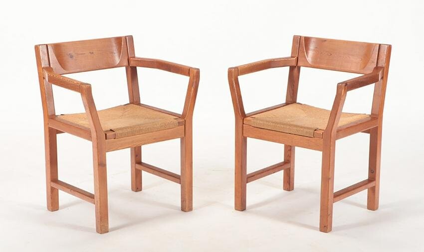 PR FRENCH PINE AND RUSH ARMCHAIRS 1960