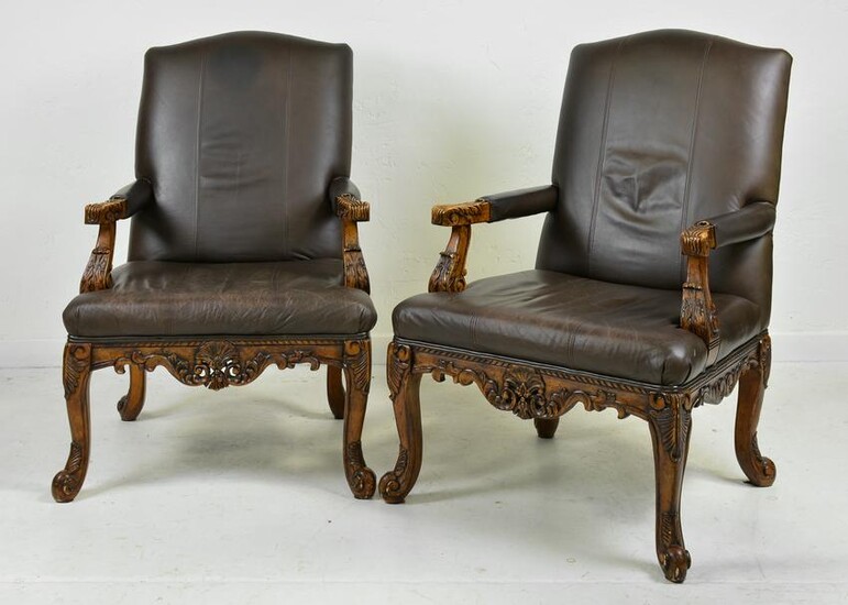 Pair Of French Style Carved Arm Chairs