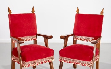 Pair modern baroque walnut armchairs