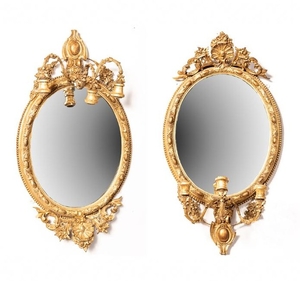 Pair of 19th c. French Giltwood Mirror W/ Sconces