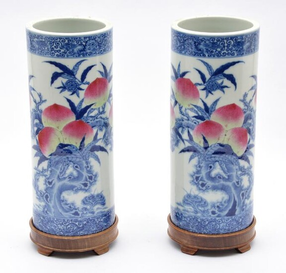 Pair of Chinese Porcelain Hat Stands with peaches
