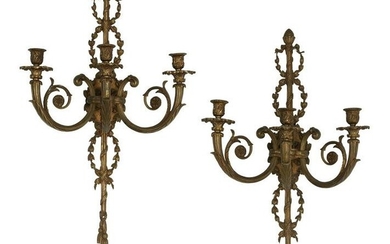 Pair of French Bronze Three-Light Sconces