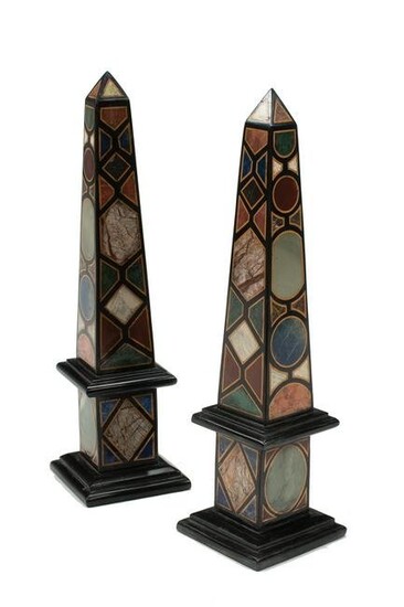 Pair of Italian Specimen Marble Obelisks