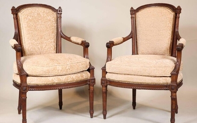 Pair of Louis XVI Style Mahogany Fauteuils