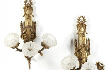 Pair of Neoclassical Style Ormolu Three Light Sconces