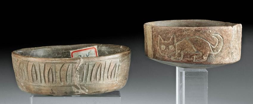 Pair of Paracas Pottery Bowls w/ Incised Patterns