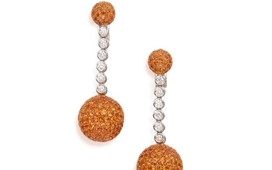 Pair of Spessartine Garnet and Diamond 'Boule' Pendant-Earclips, de Grisogono