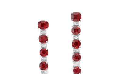 Pair of Spinel and Diamond Earrings