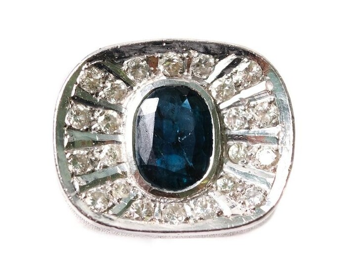 Palladium Sapphire & Diamond Ring, Size 8