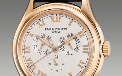 Patek Philippe, Ref. 5035 A rare, early and attractive pink gold annual calendar wristwatch with center seconds, 24-hours indicator, Certificate of Origin and presentation box