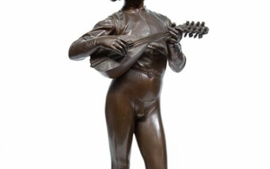 Paul DUBOIS (1829-1905). Le joueur de mandoline, 1865. Sculpture en bronze à patine brune, signée...