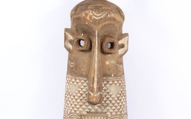 Pende Pumbu carved wood polychrome Chief's tribal mask, Congo. 39 1/4"H x 15 1/2"W x 78"D