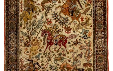 Persian Hand Woven Silk Blend Qum Rug, 5' x 3' 5"