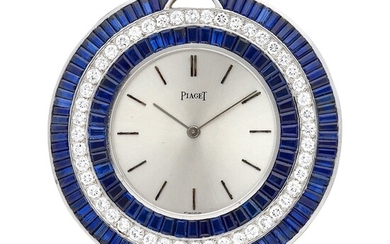 Piaget A white gold, sapphire and diamond-set openface keyless watch, Circa 1990 | 伯爵 | 白金鑲藍寶石及鑽石懷錶，約1990年製