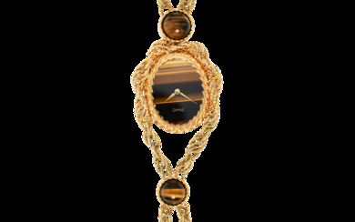 Piaget, Ref. 6865 P 69, necklace-watch, tiger's eye dial; yellow gold (18-carat) and tiger's eye, (c.) 1970-1980