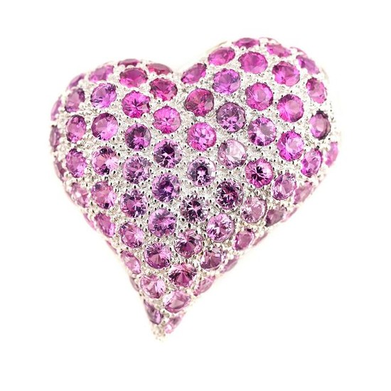Pink Sapphire, 18k White Gold Heart Pendant.