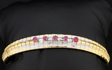 Pink Sapphire Omega Bracelet in 18K Yellow and White Gold