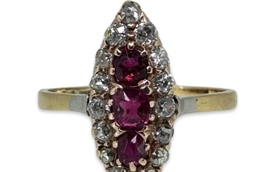 Platinum Gold ANTIQUE RUBY AND DIAMOND RING