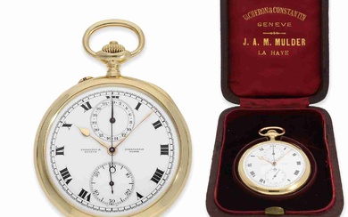 Pocket watch: exquisite Vacheron & Constantin Ankerchronometer with chronograph and register, in nearly like new condition with original box and extract, Geneva ca. 1916