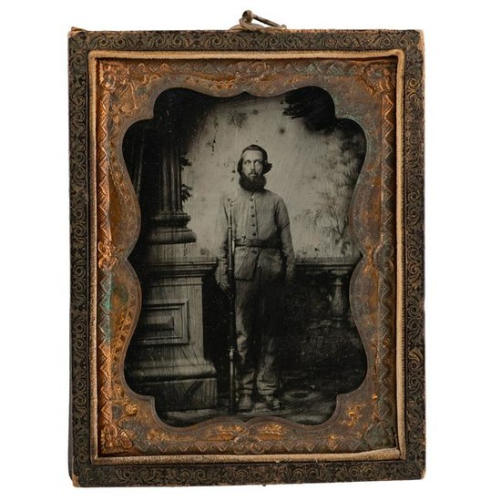 Quarter Plate Ruby Ambrotype of Armed Infantry Private
