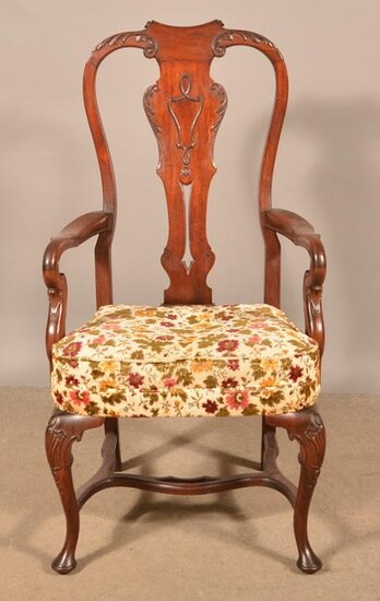 Queen Anne Style Mahogany Armchair.