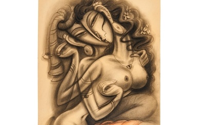 RAMESH PACHPANDE, EROTIC COUPLE, CHARCOAL AND DRY PASTEL ON ...