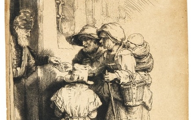 REMBRANDT HARMENSZ. VAN RIJN | A BLIND HURDY-GURDY PLAYER AND FAMILY RECEIVING ALMS (B., HOLL. 176; NEW HOLL. 243; H. 233)