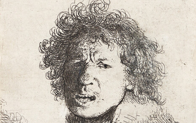 REMBRANDT VAN RIJN Self Portrait Open Mouthed, as if Shouting: Bust. Etching, 1630....
