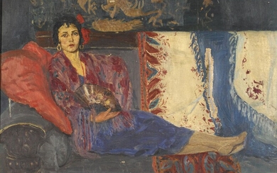 Rachel FOURMAINTRAUX-WINSLOW (1880-1974) 2 tableaux présentés ensemble : "Portrait de femme" Huile sur toile signée...