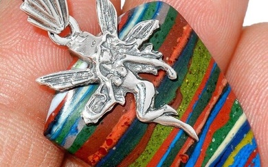 Rainbow Calsilica & Sterling Silver Fairy Pendant