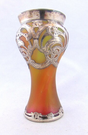 Rainbow Silver overlay glass vase