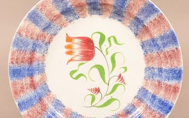 Red and Blue Rainbow Spatter Tulip Pattern China Plate.