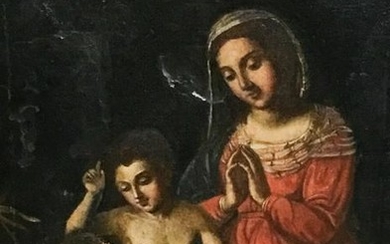 Religious Oil on Canvas Madonna and Child