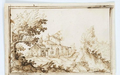 Remigio Cantagallina (ca.1582-1656) (attrib.), Landscape capriccio with manor house and trees, pen